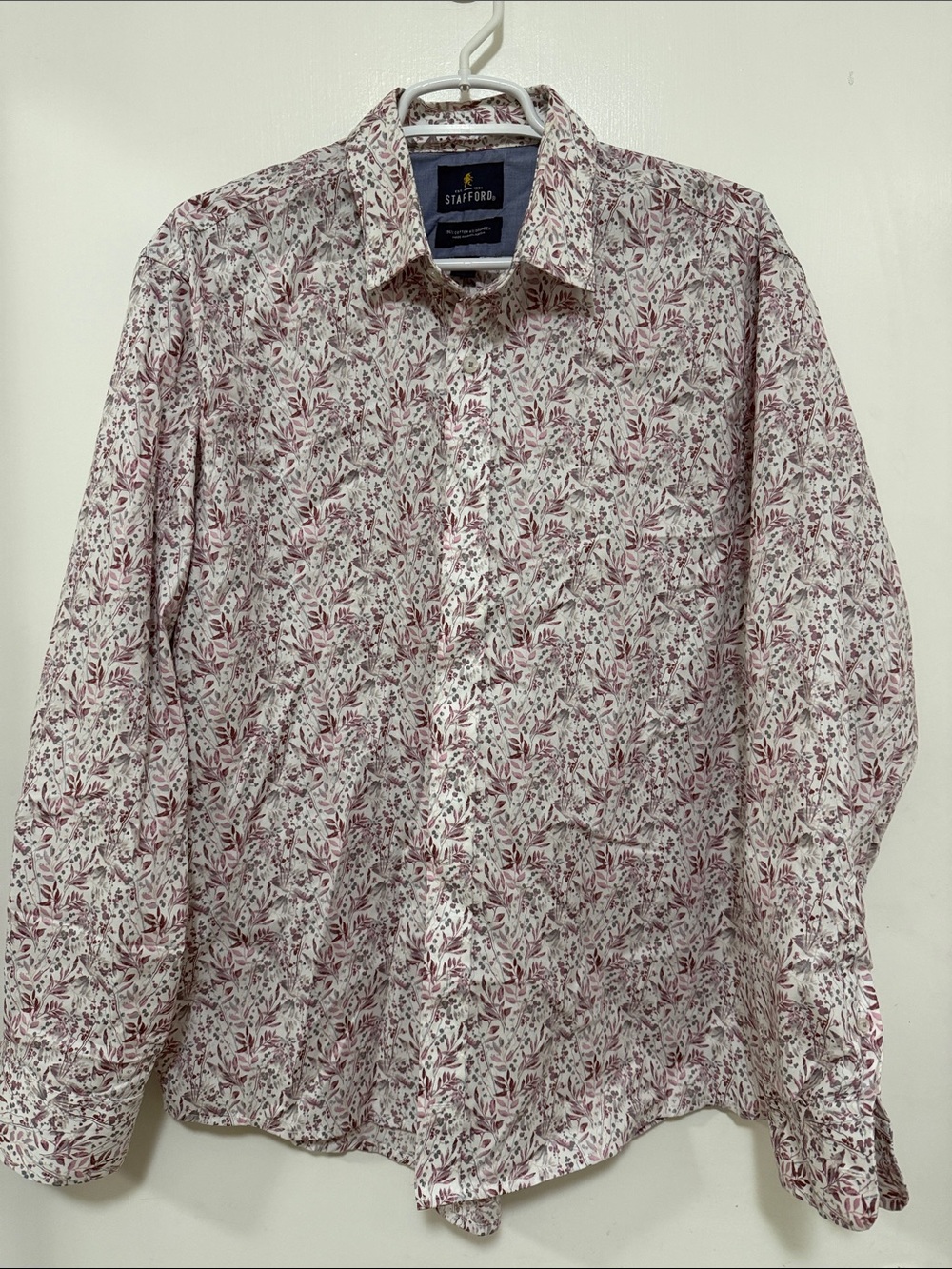 NWO Tags Stafford Button-Down Shirt with Burgandy and Pink Leaf Print